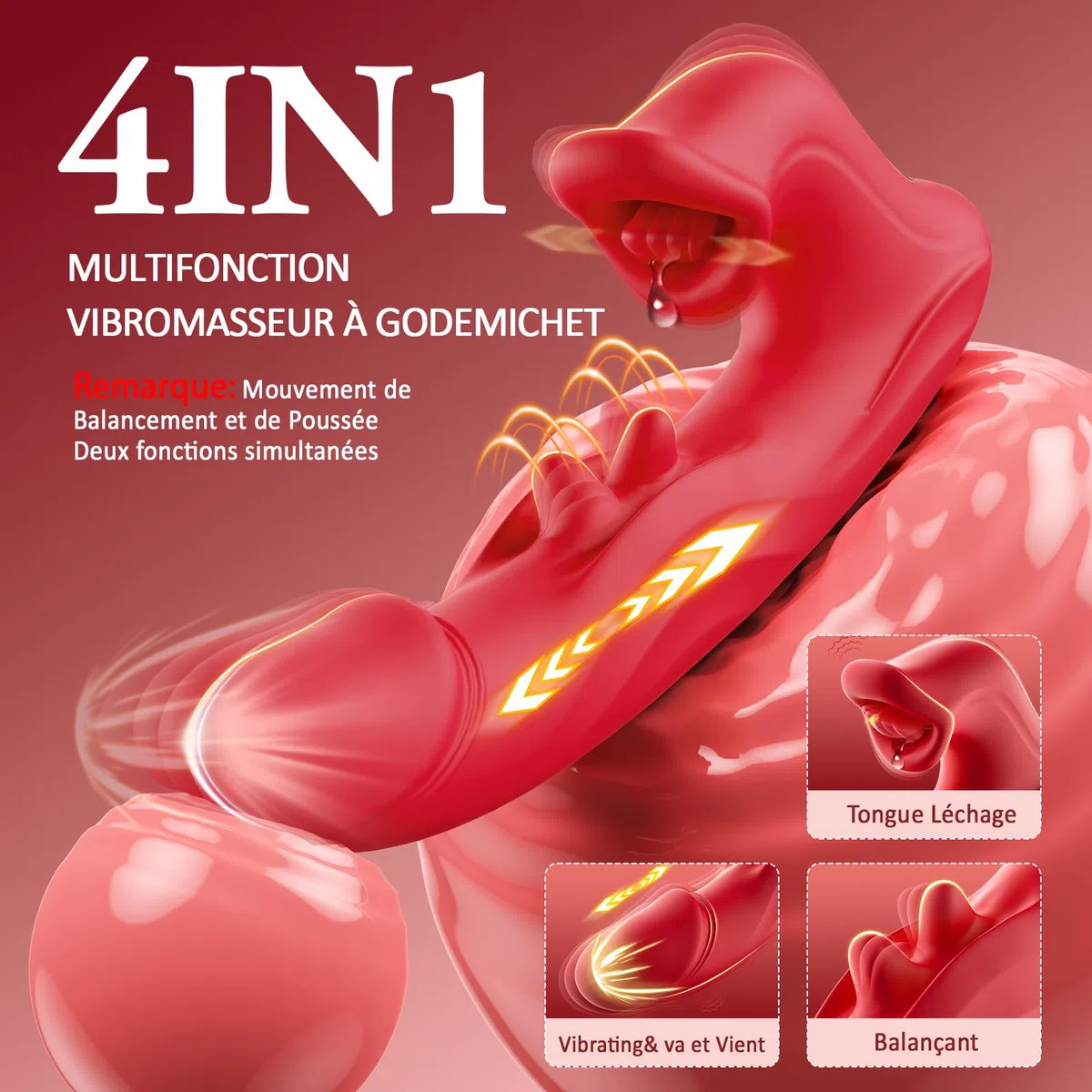 Vibromasseurs Feminin Sex Toys, Sex Toýs Femme 4EN1 Léchage Gode Vibro-masseur va et Vient 10 Modes de Vibrations, Silencieux Sex Toýs Couple Sextoyse Femme Clitoridienne Feminin Stimulateur