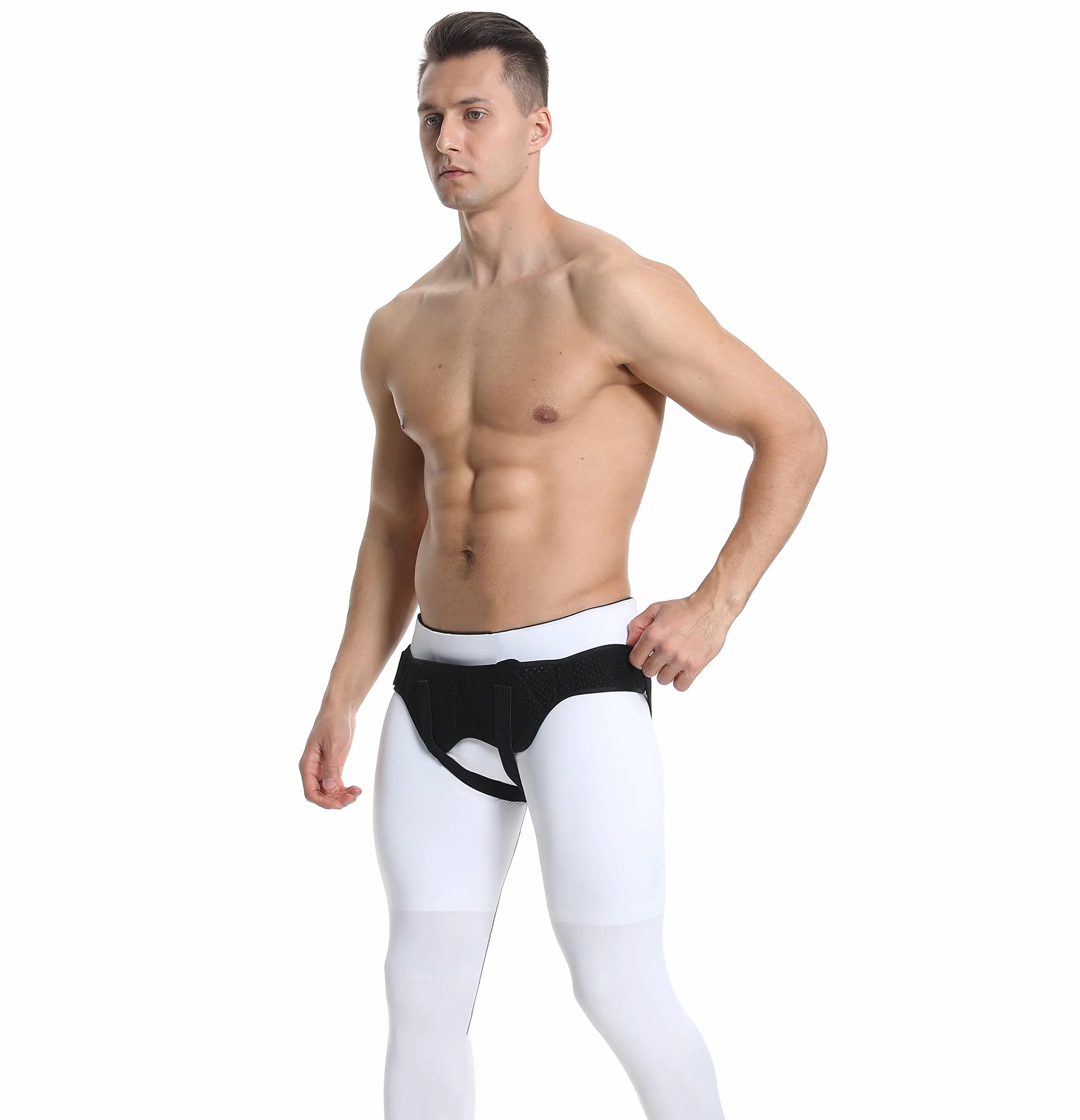 Ceinture hernie inguinale homme: bilatéral et réglable. Ceinture orthopédique: slip hernie inguinale élastique. Slip herniaire homme avec 2 coussinets de compression. (M)