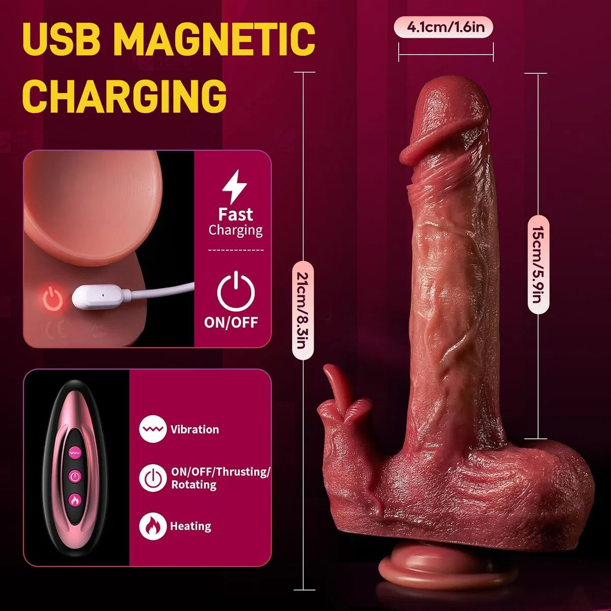 Gode Femme Sex Vibromasseur Feminin Va et Vient, Sex Toys Gode Vibro-masseur 10 Modes Télescopique & Vibrant, Sextoyse Femme Clitoridienne Sextoy Couple Jouet Adulte 21cm Dildo,+Telecommande