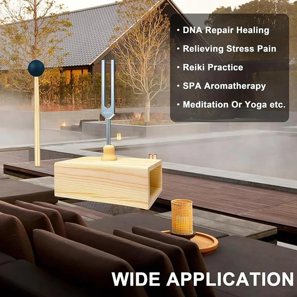Diapason,Diapason 128hz Thérapeutique,Jeu de 4 diapasons (128 Hz, 136.1 Hz, MI 528 Hz, 4096 Hz) idéal pour la thérapie, pour la thérapie des chakras,la ThéRapie par le Son, le Soulagement Stress(Or)