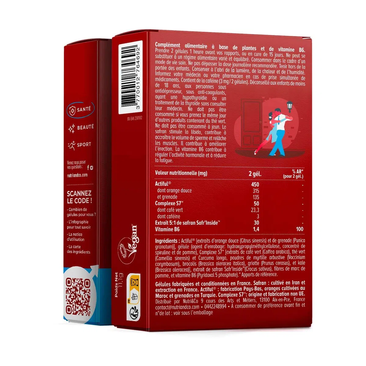 NUTRI & CO Libido Homme - Boosteur de Testostérone - Safran Grenade & Café Vert - Energie, Endurance, Performance Masculine - 30 gélules Vegan - Fabriqué en France