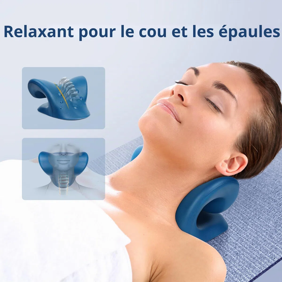 Cozyhealth Étireur de cou pour soulager les douleurs cervicales, relaxant du cou et des épaules, dispositif de traction cervicale, oreiller pour soulager la douleur de l'ATM (bleu foncé)