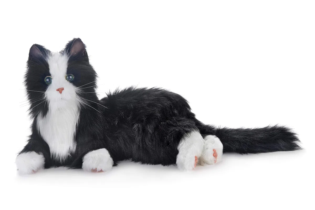 NOUVELLE joie pour tous les chats inclinables noirs et blancs de robotique inclinée - thérapie animale farcie pour des personnes avec la perte de mémoire du vieillissement et des soignants