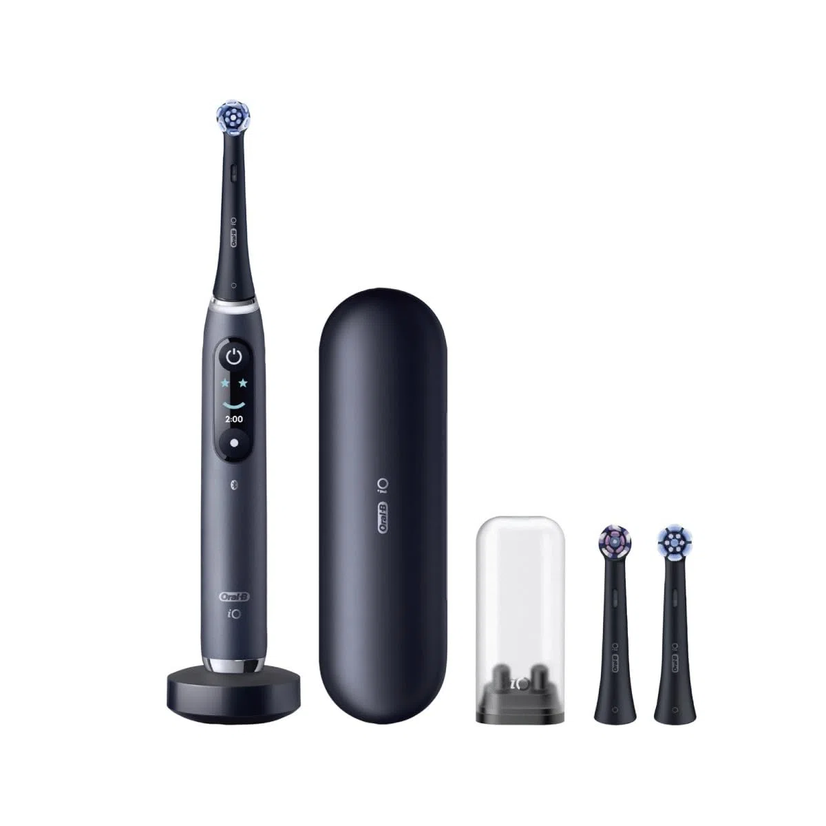 Oral-B iO Series 9 Brosse à dents électrique, 2 brossettes, 7 modes de brossage pour les soins dentaires, analyse 3D, écran couleur et étui de voyage de charge, conçue par Braun, onyx noir