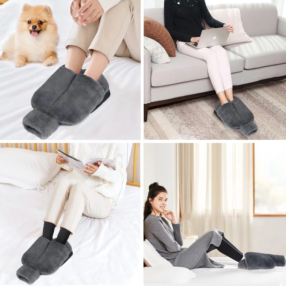 Chauffe Pied, 2L Bouillottes Peluche Non électrique, Chaufferette Pieds Reutilisable Lavable et Amovible, 40x36cm Chausson Chauffant pour Les Pieds, Convient aux Femme Homme (Gris) …
