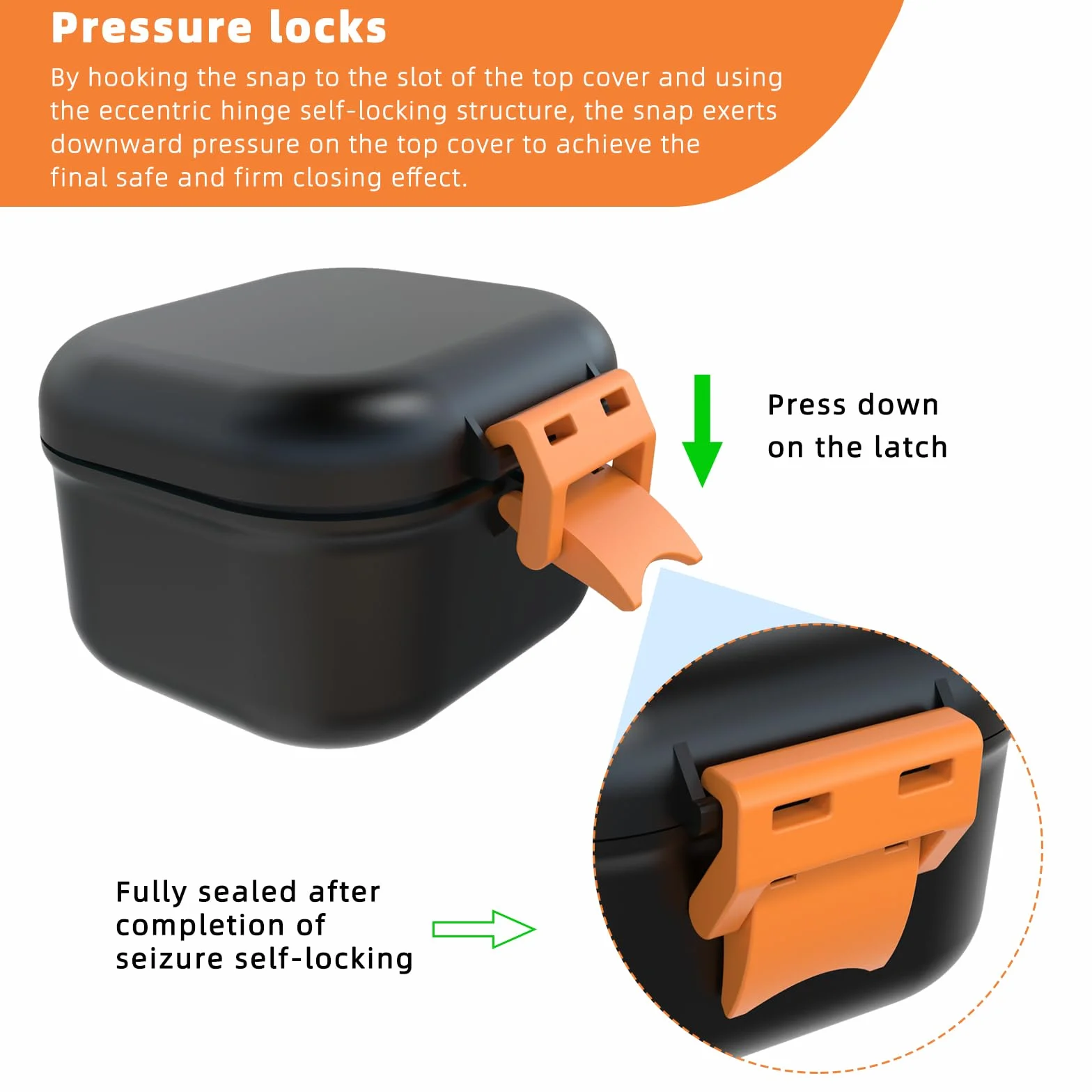 ARGOMAX Boîte de prothèse anti-fuite, boîte à prothèses dentaires portable avec tamis, pour prothèses dentaires et appareils dentaires (noir + orange).