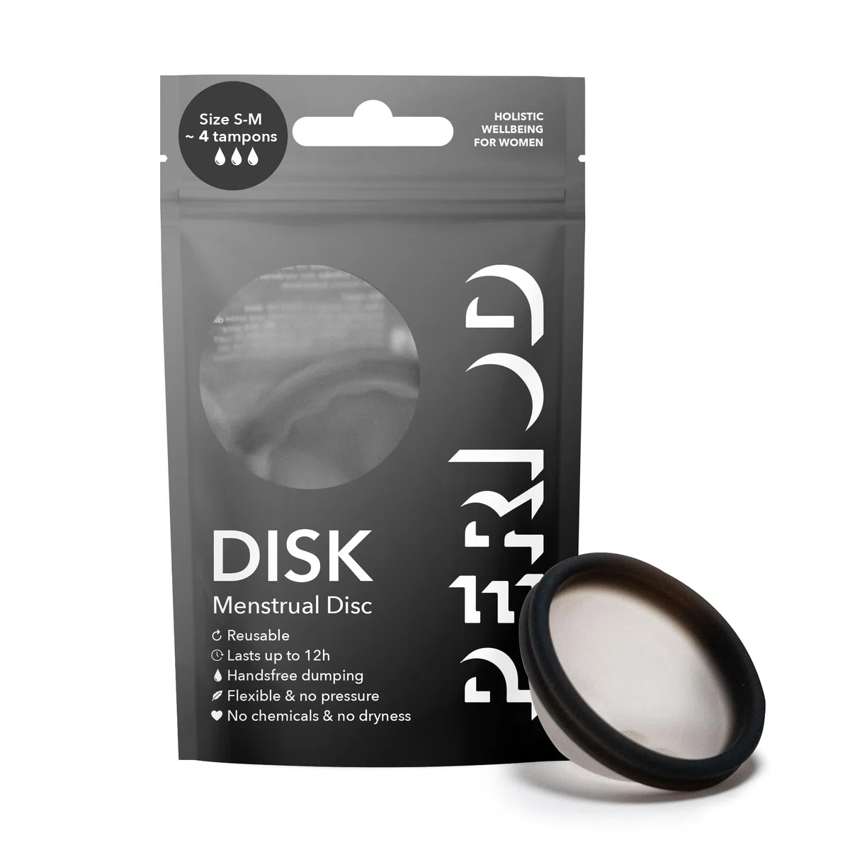 PERIOD Disque Menstruel Réutilisable - Disque Menstruel en Silicone Médical Réticulé Platine avec Fonction Vidange Automatique - Confortable pour toutes les phases de la menstruation, S/M