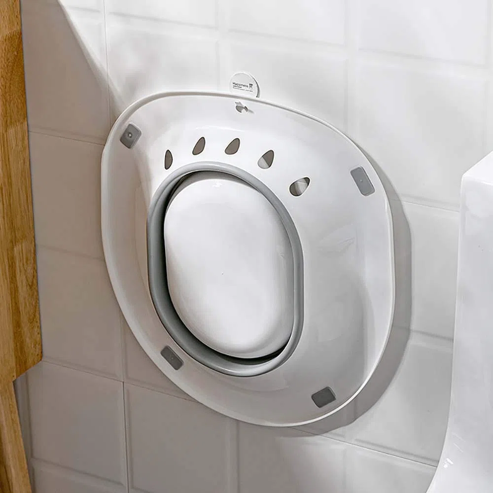 Bains Siège Enceintes-Femmes Hémorroïdes Post-Partum - MissZM, Rangement Pliable Suspendu Grande Capacité Soins Privés Lavage Siège de Toilette Anti-Débordement (Gris)