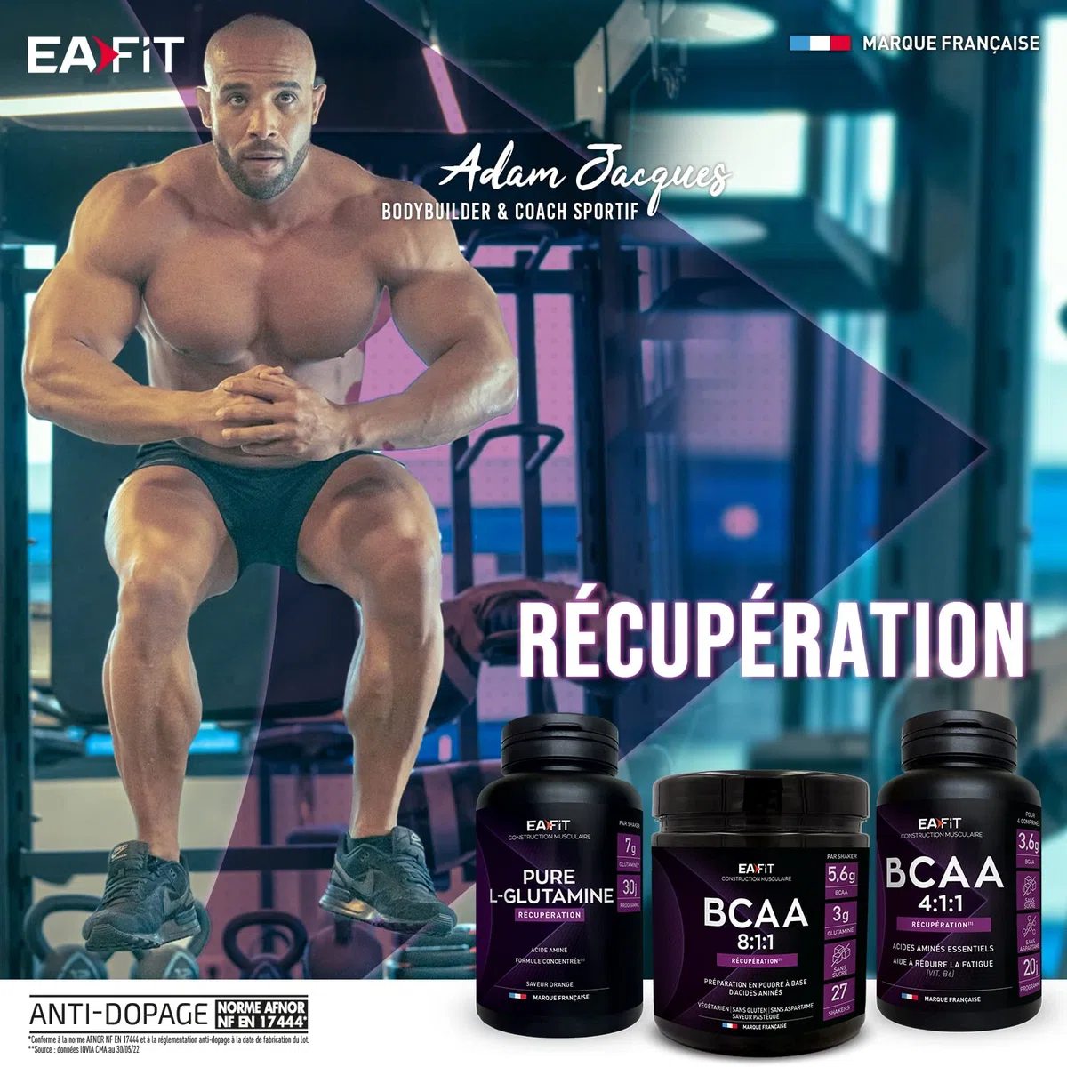 EAFIT | Pure L-Glutamine 243 g - L Glutamine en poudre - Supplément Acide Aminés en Poudre - Complément Alimentaire - Récupération Musculaire, Santé Intestinale et Immunité - Gout Orange