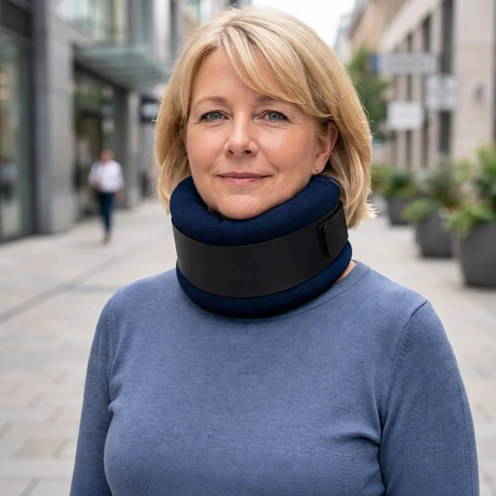 Collier cervical souple - Support de cou avec plaque en polyéthylène réglable, pour plus de rigidité ou de flexibilité - Soulage les douleurs cervicales et de la colonne vertébrale - Bleu