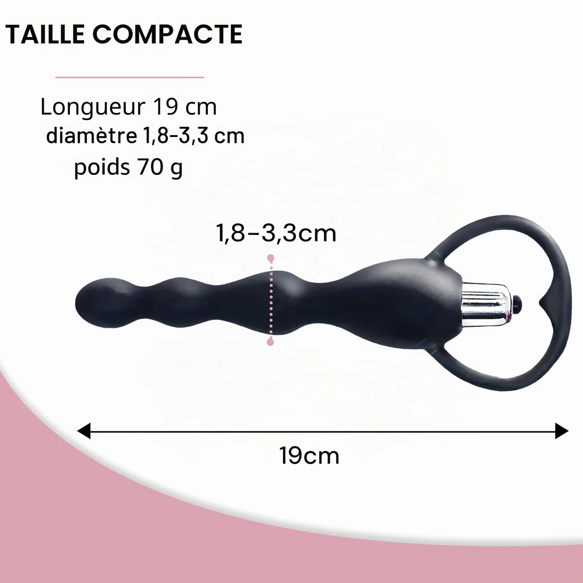 Vibromasseur anal chapelet 19 cm Ø1,8-3,3 cm silicone plug anal vibrant jouet anal prostatique pour homme femme stimulation profonde perles anales jouet sexuel adulte FOPS A44-4M