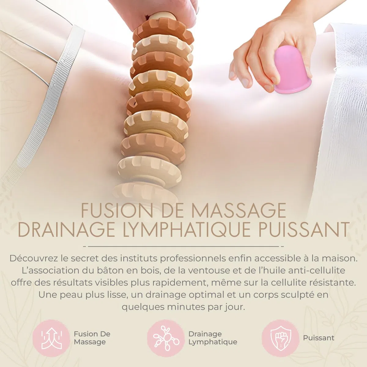 kit de MADEROTHERAPIE avec HUILE et Ventouse, Palper Rouler anti cellulte, Drainage Lymphatique, Jambes lourdes, kits de massage, madérotherapie ventre