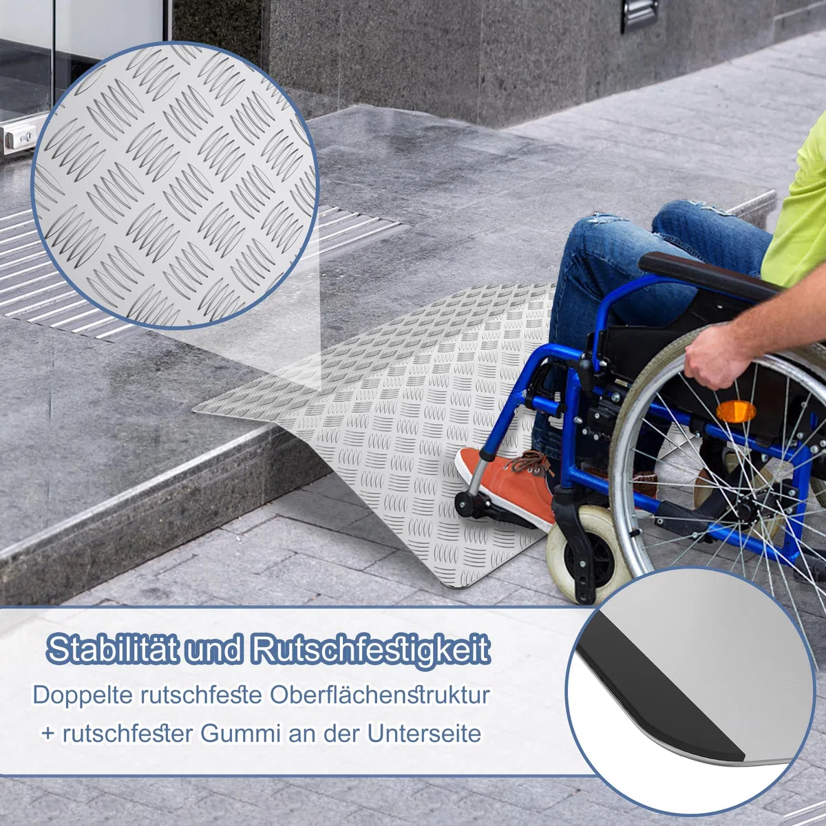 ACXIN Rampe de seuil de porte - Rampe pour fauteuil roulant - En aluminium - Antidérapante - Avec poignées - Charge maximale : 270 kg - 100 x 70 x 10 cm
