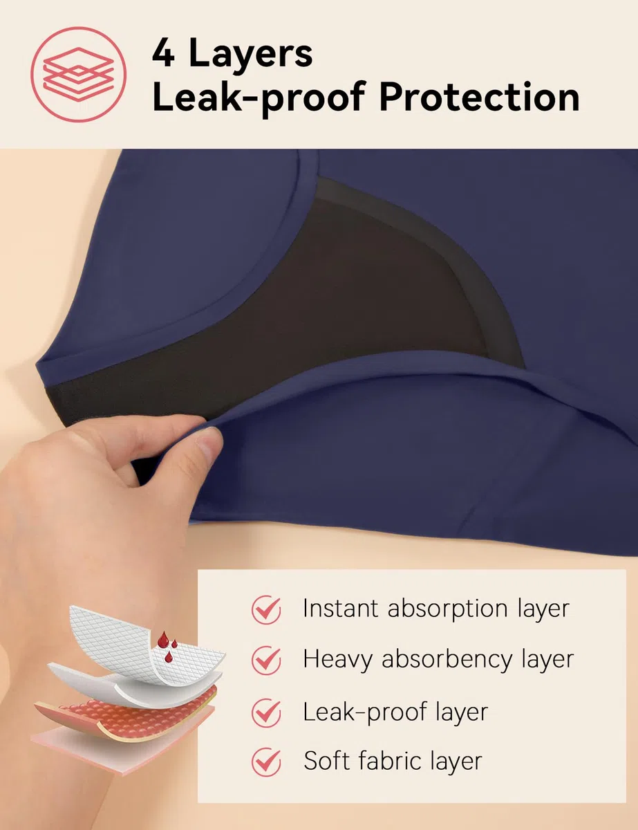 Carer Lot de 2 Culottes d'Incontinence pour Femmes à Haute Absorption Sous-vêtements Menstruels avec Protection Jour et Nuit Culottes Protectrices Taille Haute pour les Règles 50ML à 100ML Bleu XXL
