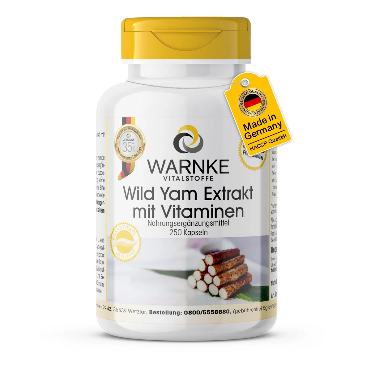 Igname Sauvage - Extrait - 250 gélules- Végétarien - 20% de diosgénine, vitamine C et E bêta-carotine, zinc et sélénium | Warnke Vitalstoffe - Qualité des pharmacies allemandes