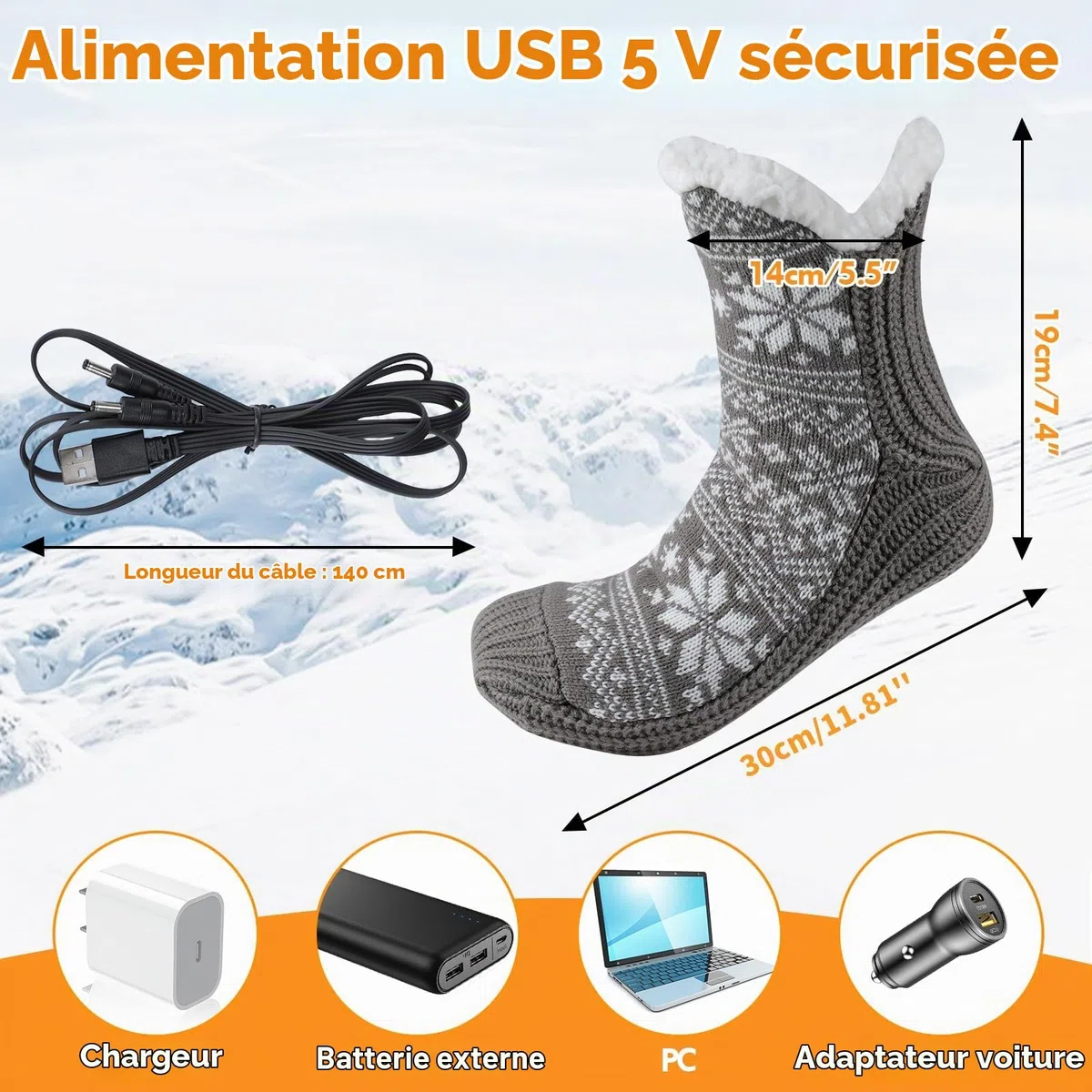 Coikes Chauffe-Pieds Électriques Chauffe-Pieds Électrique Doux Chaussettes Chauffantes 3 Températures Réglables Électriques USB Charge Pieds Chauffe Pied Chaussettes Chauffées