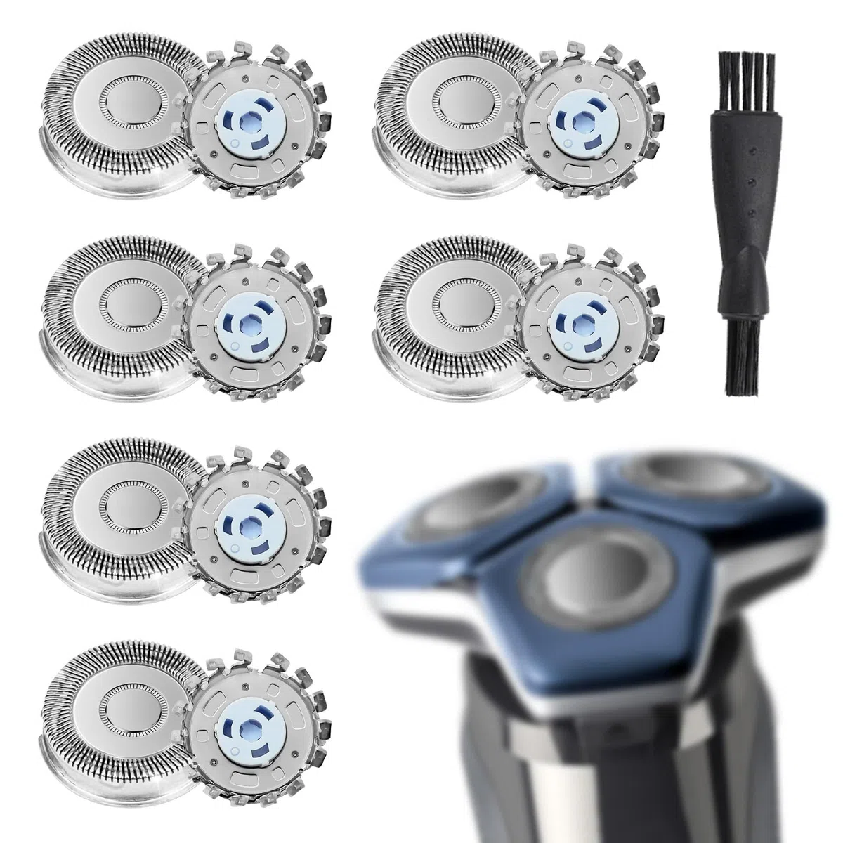 Lot de 6 têtes de rasoir de rechange SH71, pour rasoirs série 7000 (S7XXX) et série angulaire 5000 (S55XX) S5531/S5532/S5533/S5536/S5830/S6600 et S6800 avec brosse de nettoyage