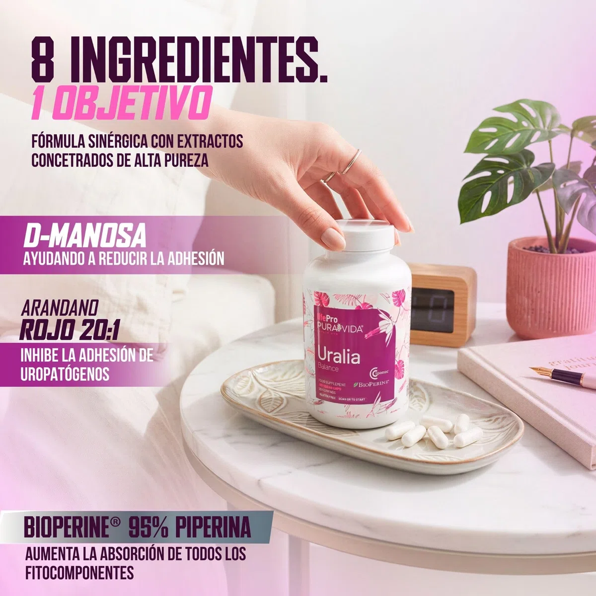 Life Pro Pura Vida Cranberry Uralia 180 gélules végétaliennes - pour la cystite et les voies urinaires - Formule naturelle à base de D-mannose, de canneberge et de vitamine C - Gélules végétaliennes