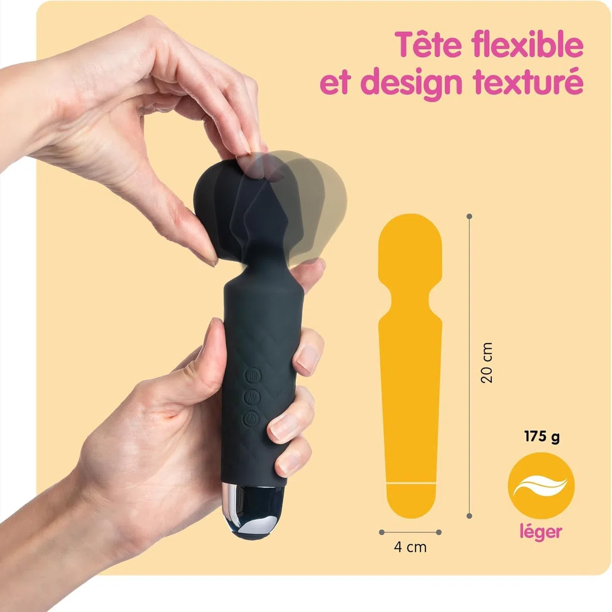 Oliver James Vibromasseur Personnel de Voyage - Silencieux, Puissant et Rechargeable - 20 Modes de Vibration et 8 Vitesses Pour Détendre Tout le Corps et Apaiser les Tensions Musculaires, Noir