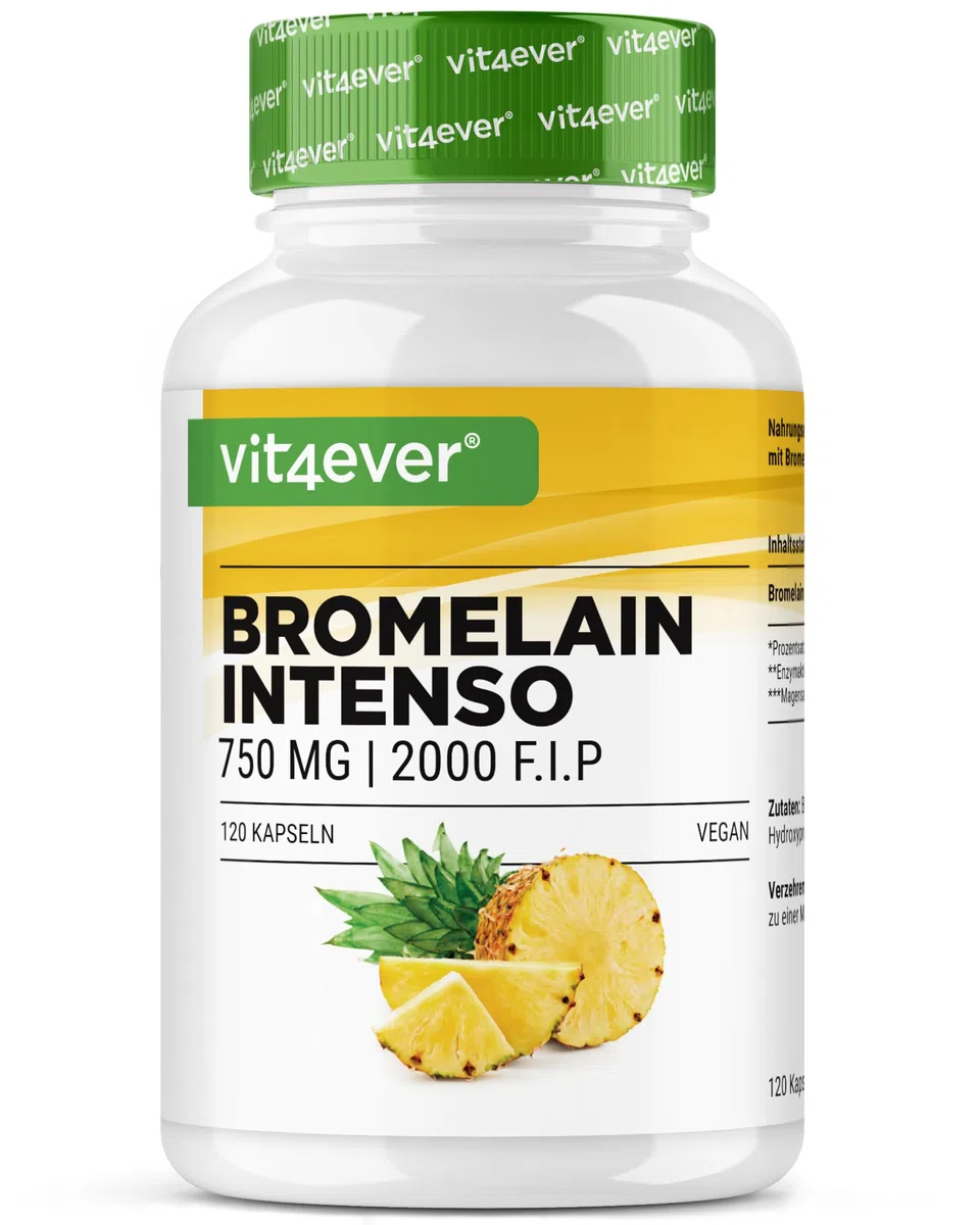 Bromélaïne Intenso - 750 mg (2000 F.I.P) - 120 Gélules Gastro-Résistantes - Extrait Naturel d'Ananas - Hautement Dosé