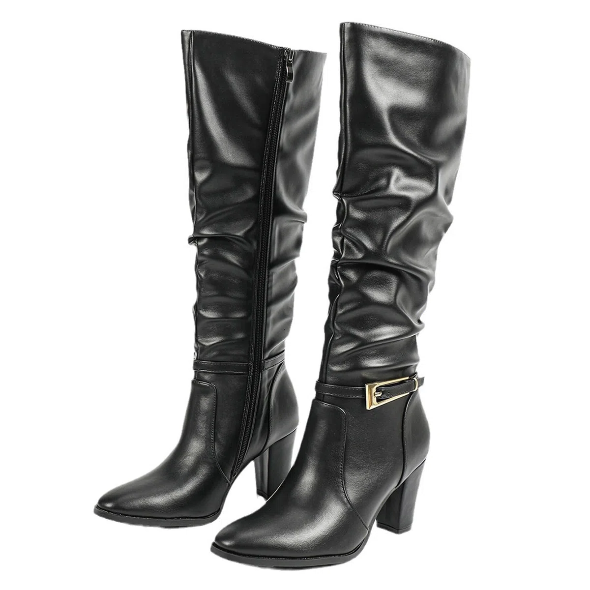 Bottes Hautes à Genoux Sexy à Talons Hauts Bottes décontractées Side Zipper plissé en Cuir Tall Boots