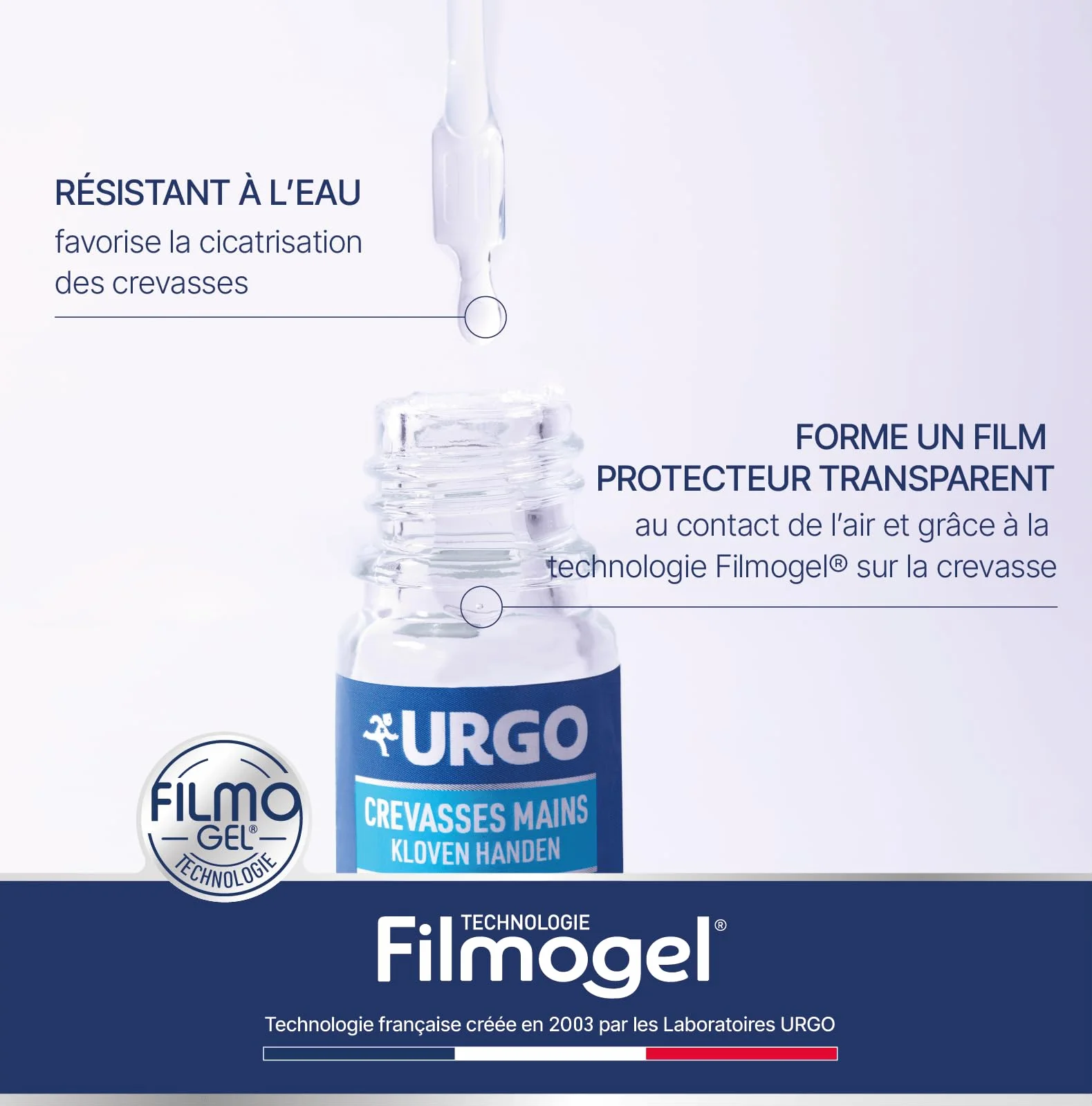 Urgo - Filmogel Crevasses Mains - Film protecteur résistant à l'eau - Soulage, referme et cicatrise - Application précise grâce à la spatule - 3,25ml (Lot de 2)