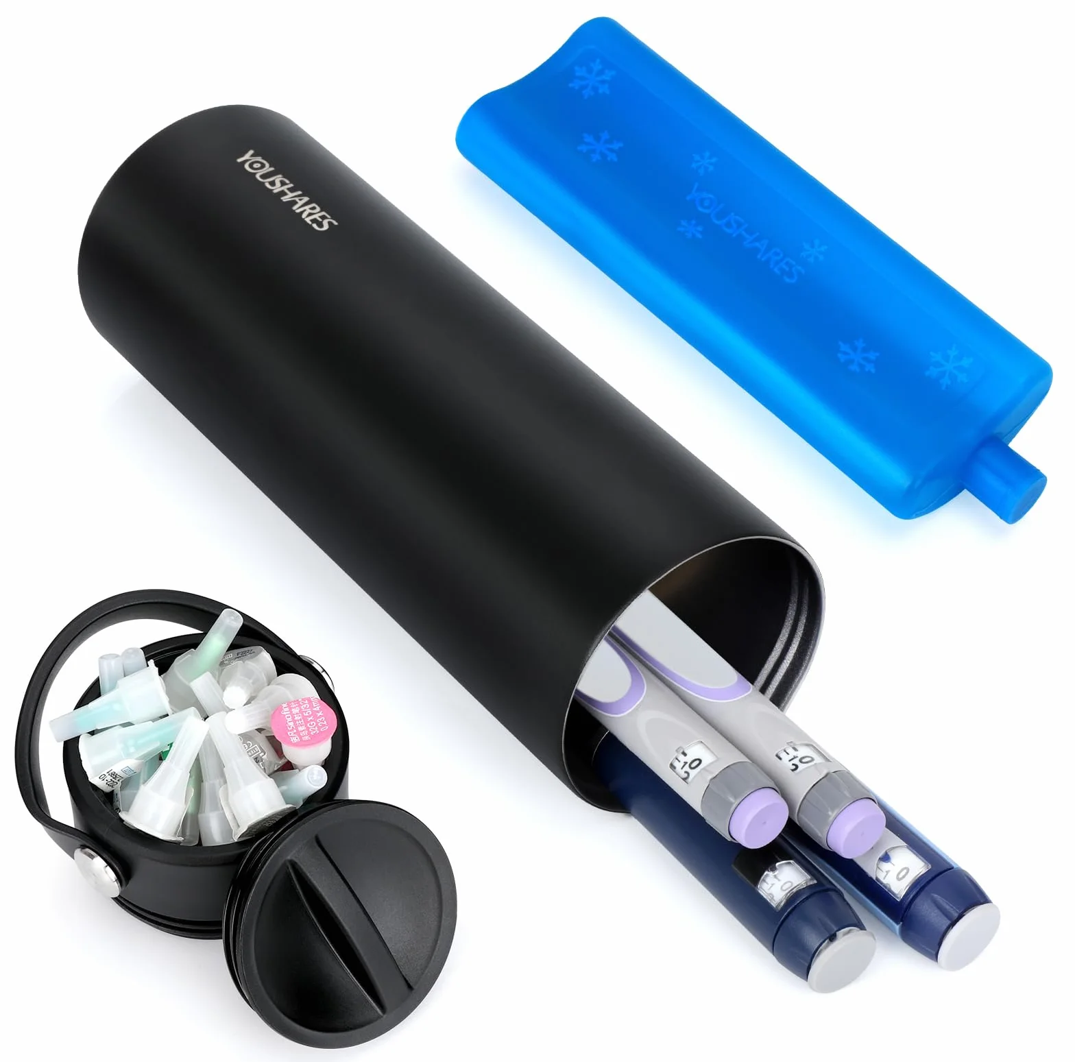 YOUSHARES Pochette Isotherme Insuline, 48H Trousse Isotherme Insuline Voyage pour Diabétique, Boite Isotherme Stylo Insuline Médicament avec Glacière, Sac TSA Approuvé pour Seringue, Injection, Noir