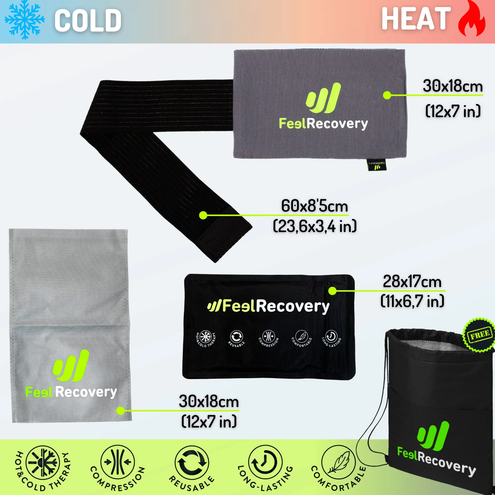 Poche de Glace en Gel Chaud Froid Réutilisable (28x17 cm) - Compresse Chaude Froide Soulager la Douleur au Dos, Genou, Cheville - Sac Gel Glace avec Sangles Élastiques