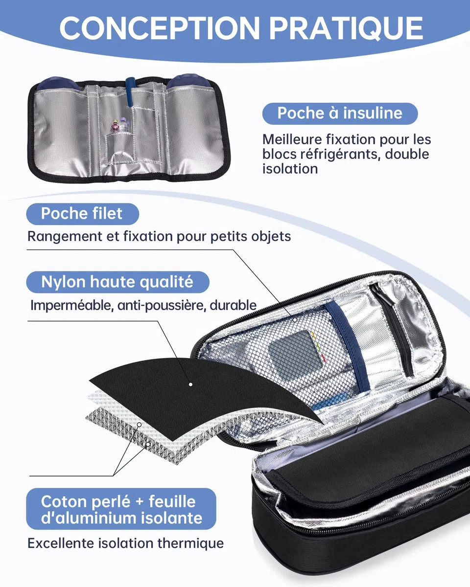 Trousse isotherme médicament avec affichage température | glace réutilisables Pochette portable pour insuline stylos traitements idéale pour voyage usage quotidien