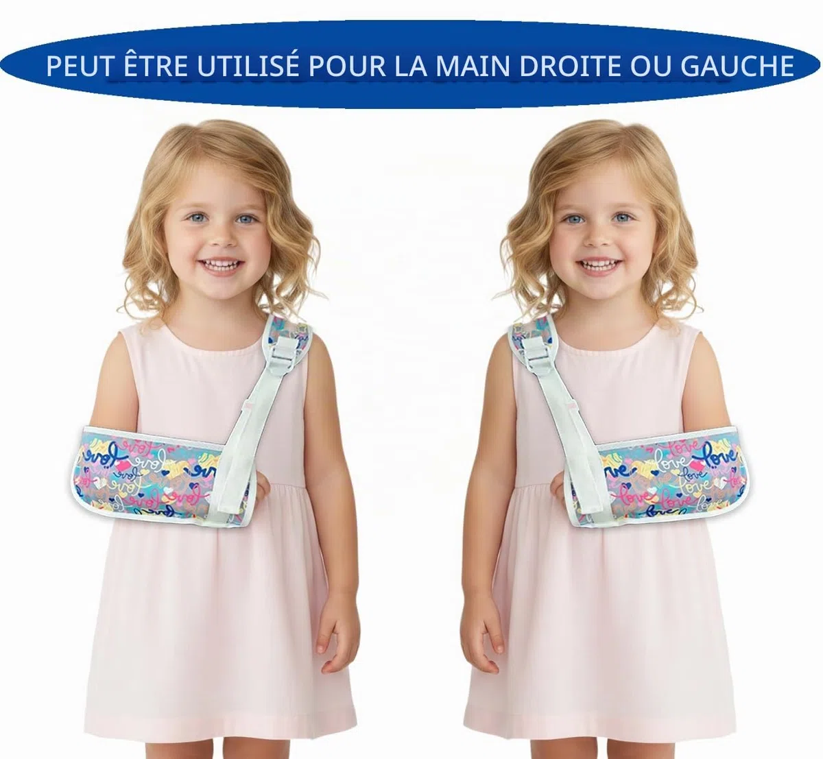 Écharpe de bras pour enfant pour soutenir les bras, les clavicules, les poignets, les épaules et les coudes en cas de fractures et de blessures, convient à la fois à la main gauche et droite (love-2