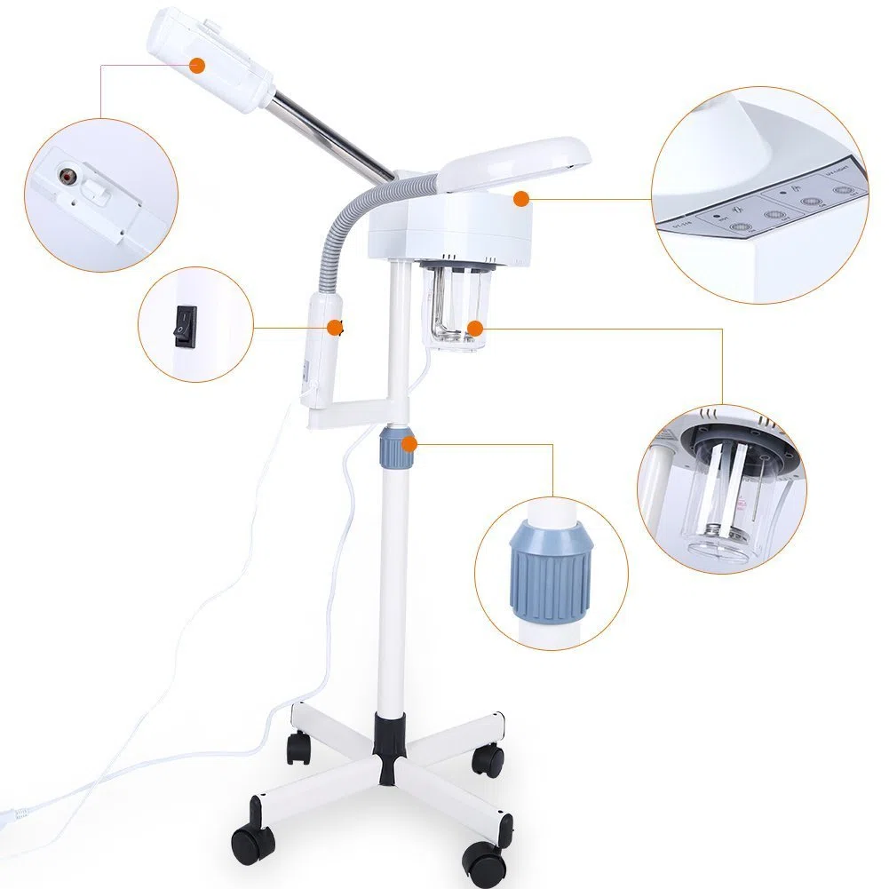 2 en 1 Vapozone Esthetique Professionnel, Vapeur Visage 5X Lampe, Loupe Esthetique sur Pied Machine Vapozone Professionnel pour Salon de Beauté Soin de Visage
