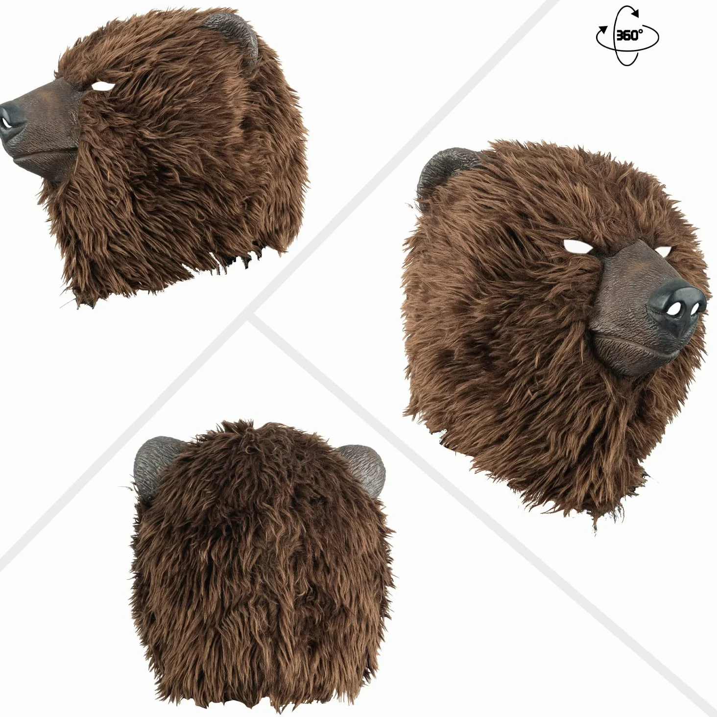 Masque d'ours en peluche marron pour Halloween, carnaval, fête masquée, carnaval, défilé d'animaux, masque en latex