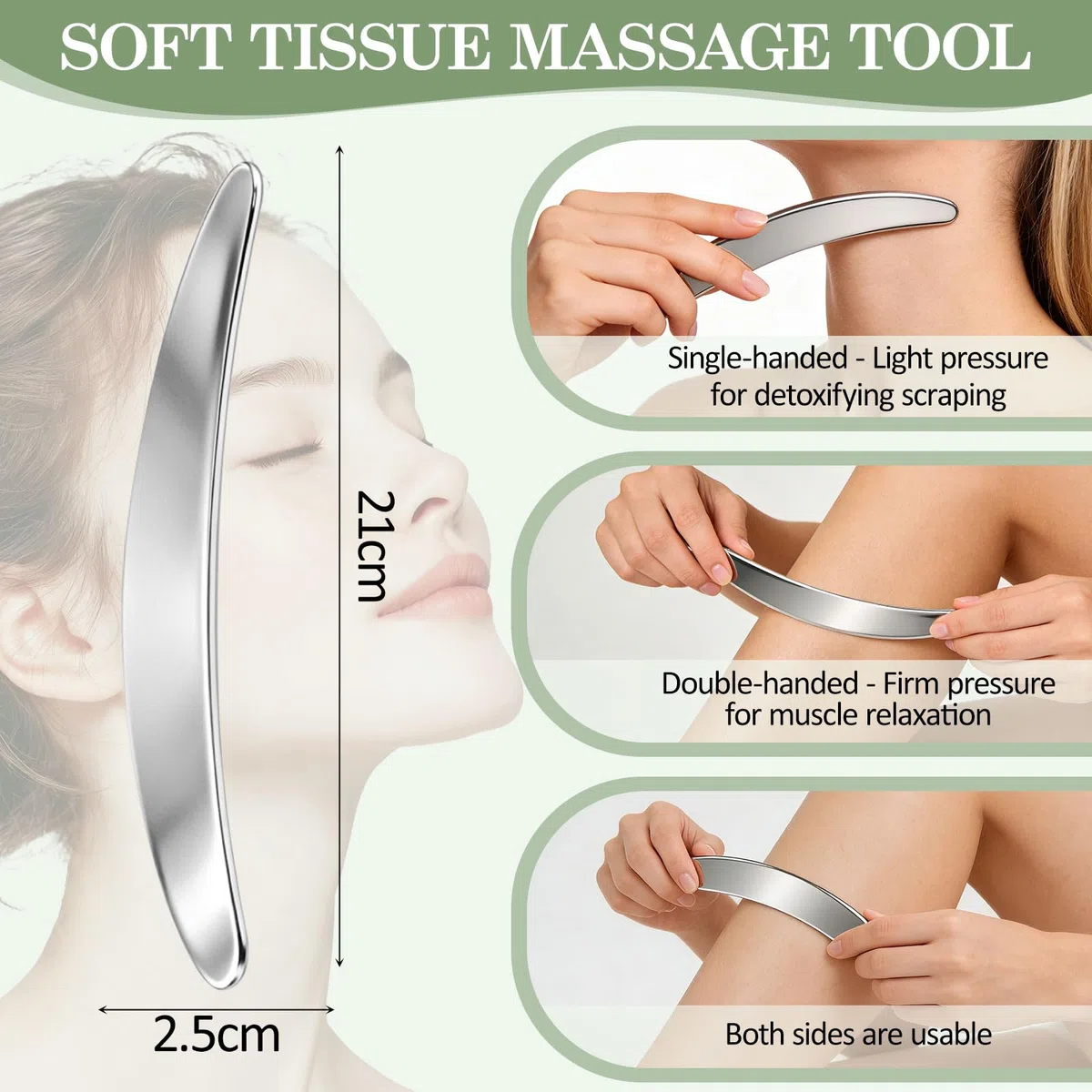 Outil de Massage Gua Sha 4 en 1 en Acier Inoxydable,Gua Sha pour tissus mous pour le Visage, les Yeux, le cou, le Corps