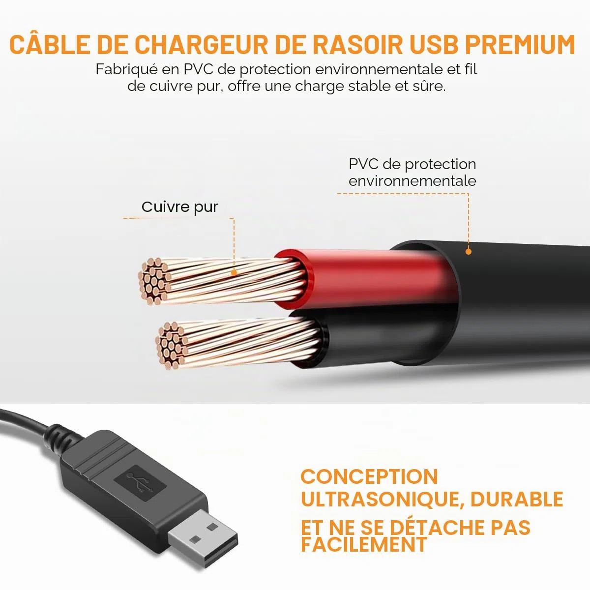 AIEVE Chargeur pour rasoir Braun, câble d'alimentation USB 12 V pour tondeuse Braun série 3, série 7, série 9, série 1, 3020S, 3080S, 760CC, 790CC, 340s, 190s, 5190cc, 5210, 9095cc
