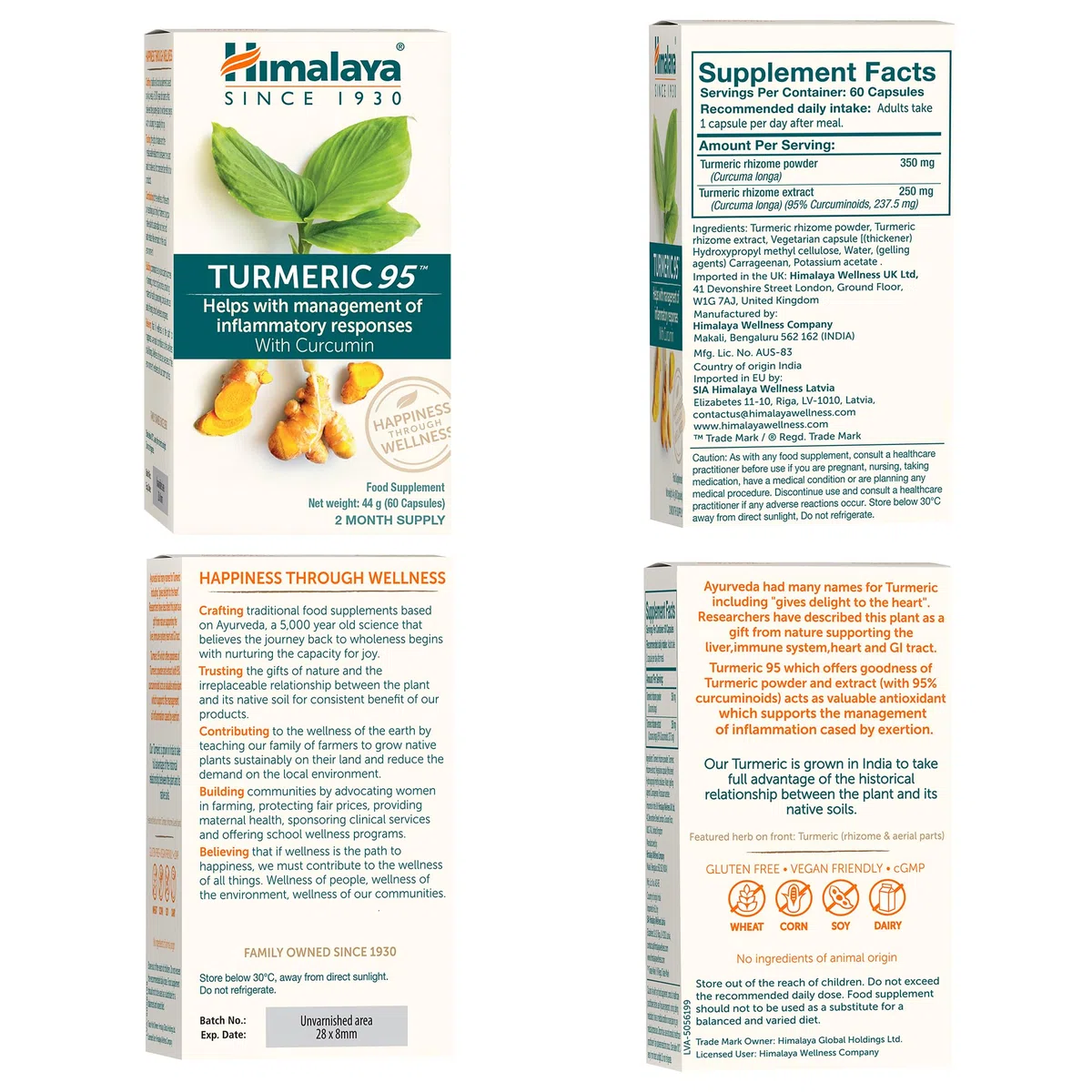 Himalaya Curcuma 95 Supplément avec curcumine/curcuminoïdes, soutient le système immunitaire, résistance aux allergies, 600 mg, végétalien, sans gluten, 60 capsules