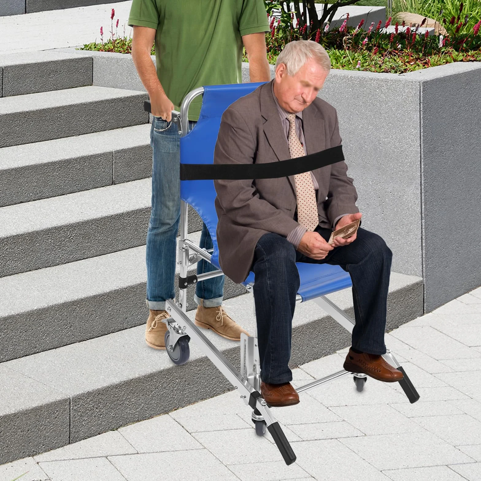 MINRS EMS Chaise d'escalier ambulance de pompier Chaise d'évacuation pliable Capacité 160 kg pour le transfert de patients ou de personnes à mobilité réduite