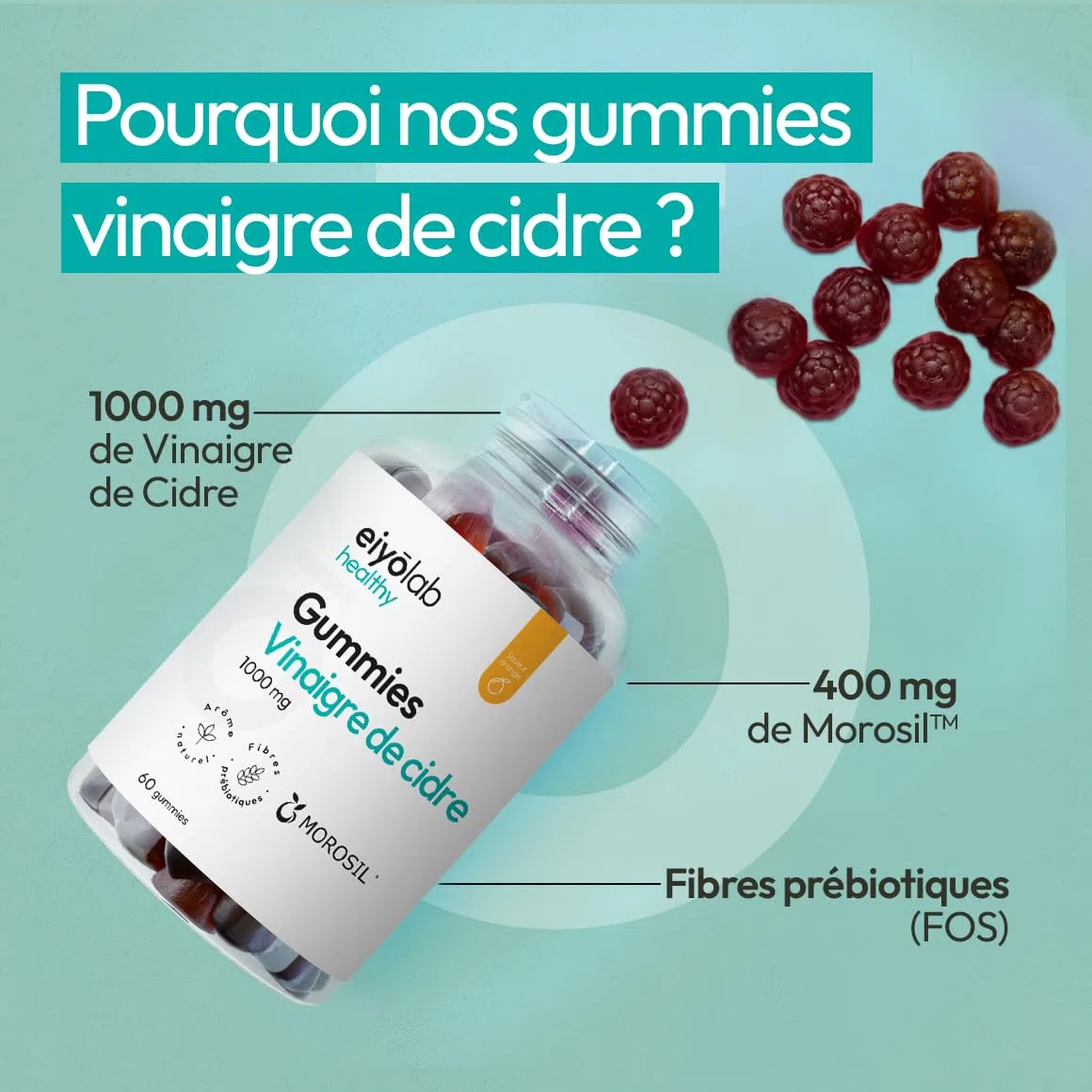 Gummies Morosil® - Vinaigre de Cidre | Digestion - Perte de Poids - Brûle Graisses | Vinaigre de cidre avec la "mère" | Morosil™ issu d’Orange Sanguine | Gummies Goût Orange | Sans Gélatine | Eiyolab