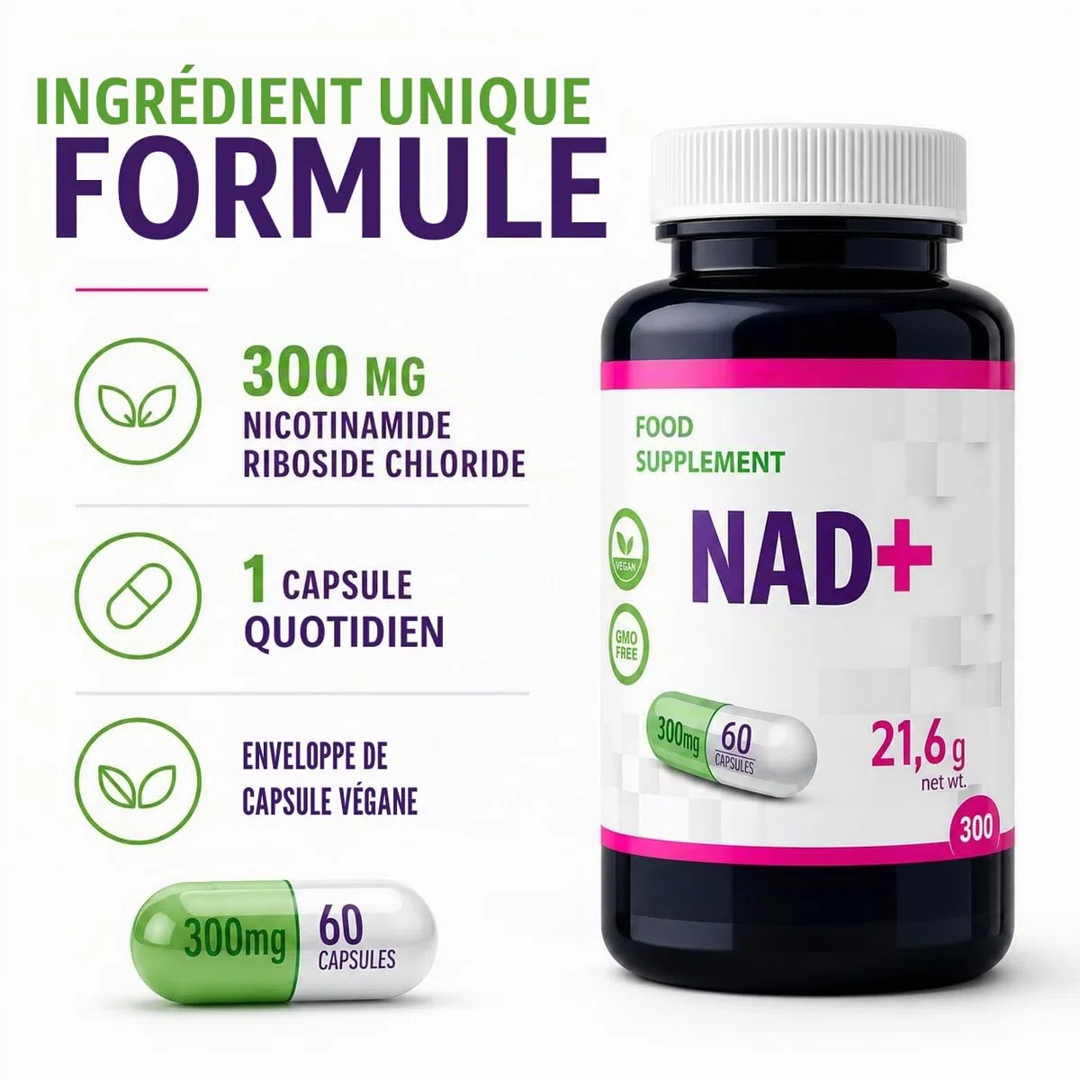 Hepatica NAD+ Nicotinamide Riboside 300 mg | 60 Gélules Véganes | Réserve 2 Mois | Ingrédient Unique | GMP & laboratoire indépendant