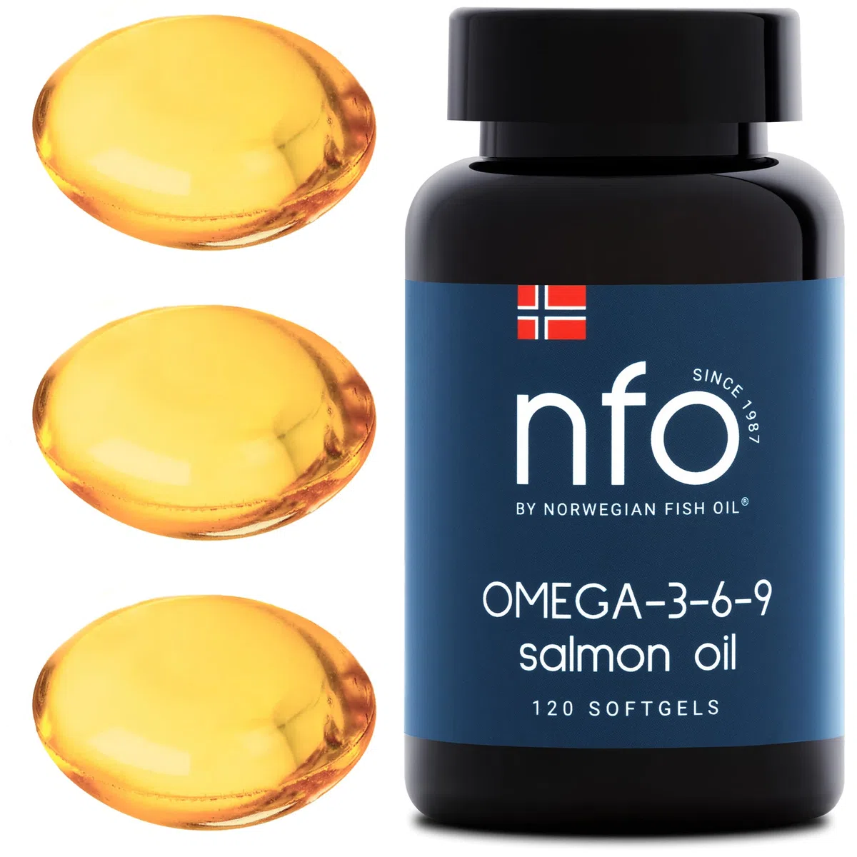 NFO OMEGA 3 6 9 HUILE DE SAUMON [120 petites gélules] Norvégiennes huile de poisson Omega 3 6 9 de saumon avec EPA, DHA, DPA en triglycérides, Omega 3 enfant et adultes, Oméga 3 gélules, 14+