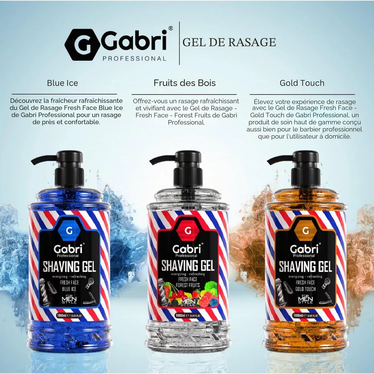 Gabri Gel à raser avec pompe Transparent 1000 ml | Expérience de rasage hydratante et lisse | Fresh Active Facile, Rafraîchissant, Smooth Shave (fruits de la forêt)