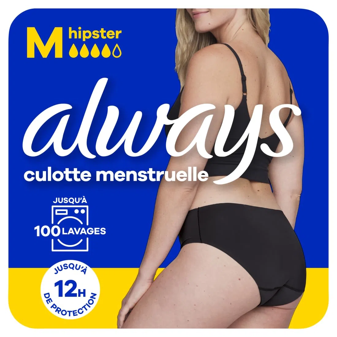 Always Culotte Menstruelle Hipster Lavable M 40-42 Noir 1x | Sous-vêtement Pour Règles Flux Moyen À Abondant Réutilisable Jusqu’à 100 Lavages