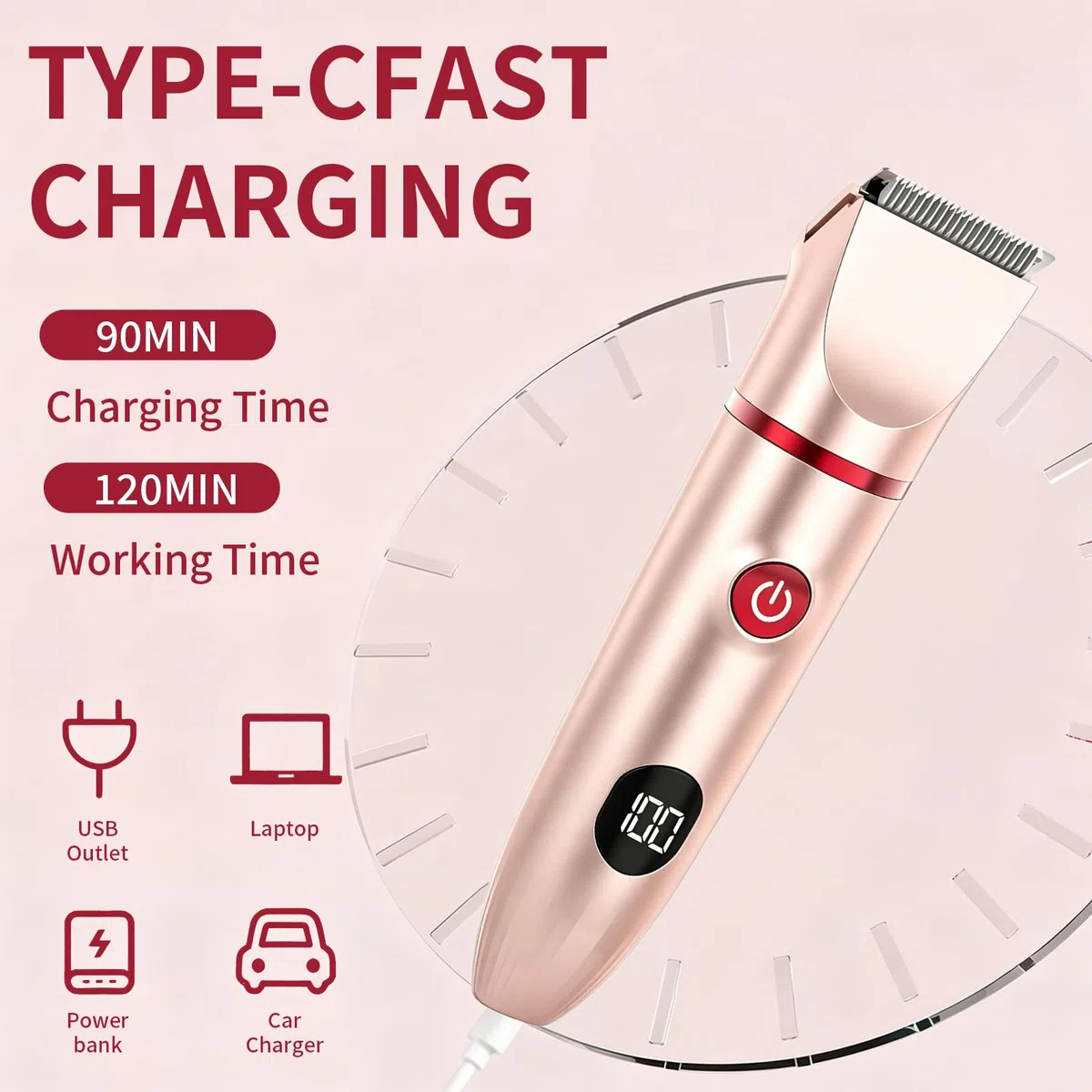 Rasoir Electrique 3 en 1 Femme, Tondeuse Femme Intime, Étanche IPX7 Douche Humide/Sec, Écran LED & USB-Recharge, Épilateur Électrique pour Visage, Maillot, Aisselles, Jambes, précis (Rose)