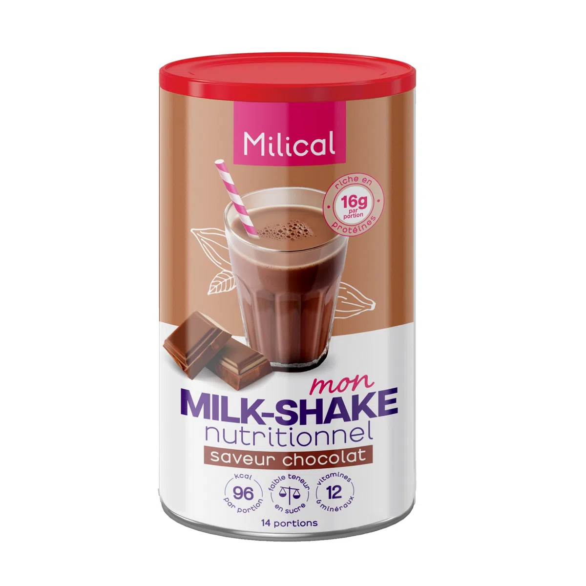 MILICAL Milk-Shake Hyper-Protéiné | 14 portions | Perte de Poids | Faible en Calories (Chocolat)