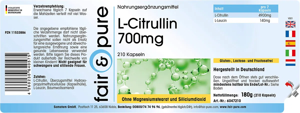 Fair & Pure® - L-Citrulline 700mg - végan - 210 gélules