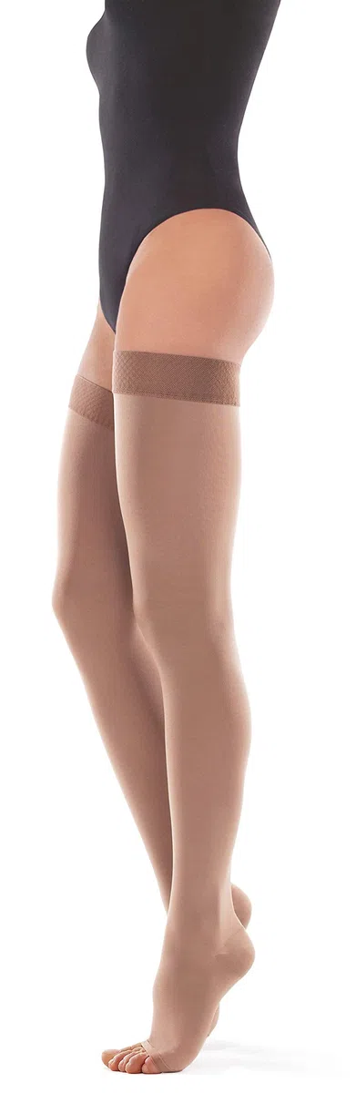 Bas de contention Elastiques Compression graduée à bout ouvert (classe médicale 2, 23-32 mmHG) pour femmes hommes Anti-thrombose Beige X-Large