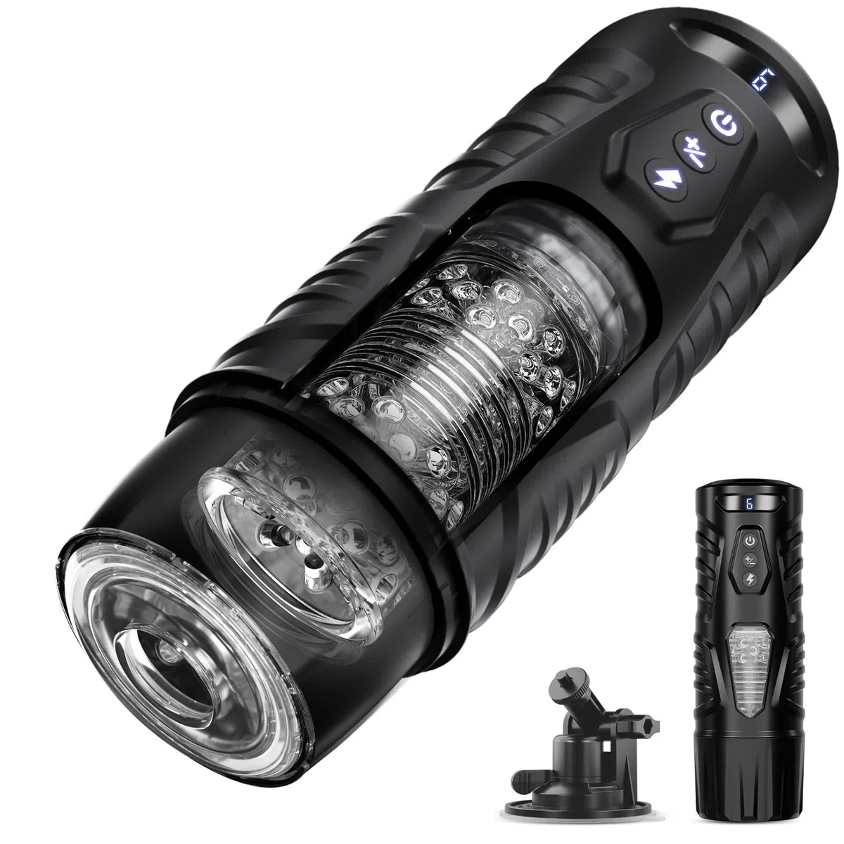 Masturbateur Homme Automatique Mains Libres - 7 Modes de Rotation & 7 Modes de Poussée - Sextoy avec Succion Va-et-vient Interactifs - Rechargeable USB - Noir