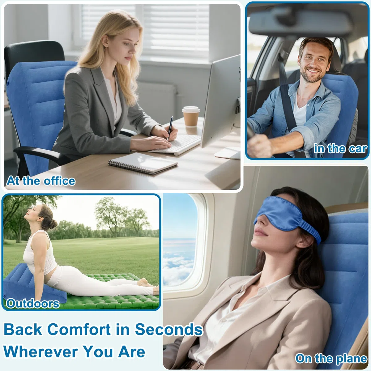 Coussin cale gonflable portable avec masque de sommeil – Cale de matelas pour anti-ronflement, coussin anti-reflux pour lit et canapé, coussin cale de lit pour sommeil, repos, cale de lit pour tête de