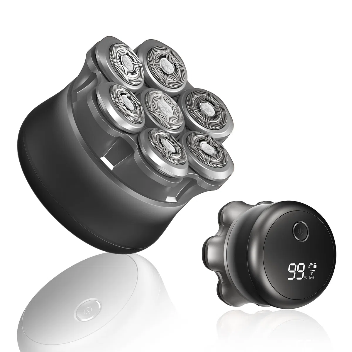 Rasoir Electriques Hommes, 7D Rasoir Tete Chauve Homme, Tête Magnétique Tondeuse Barbe Homme, Tondeuse à cheveux portable étanche sèche/humide, avec écran LED (4in)