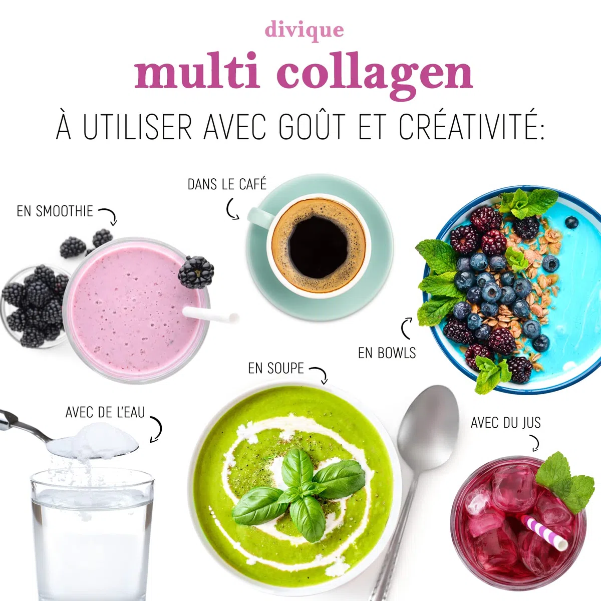Divique poudre de collagène [500g] - premium multicollagène de type 1, 2, 3, 5, 10-100% peptides - 10 000 mg de collagène par jour - insipide, soluble, sans additifs
