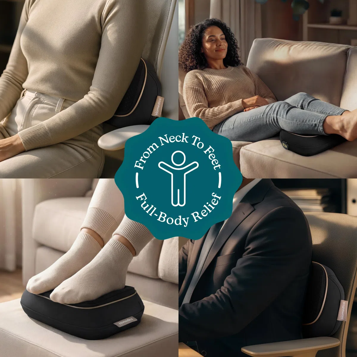 Homedics ModMassage Coussin Shiatsu, Cou, Dos & Épaules, USB-C, 2 Têtes | Coussin De Massage Shiatsu Corps Entier, Appareil De Massage Dos Nuque Pieds, 2 Têtes Interchangeables, Chaud & Froid, USB-C